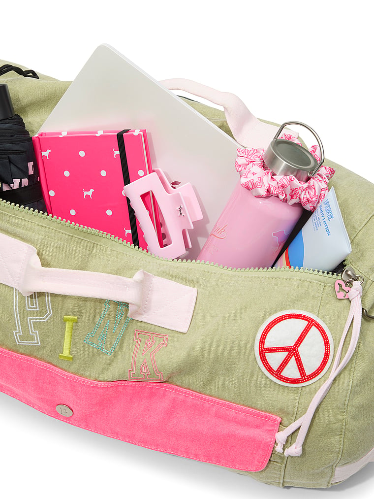 PINK Retro PINK Duffle Bag, Seaglass Heritage Patch, offModelBack, 4 of 4