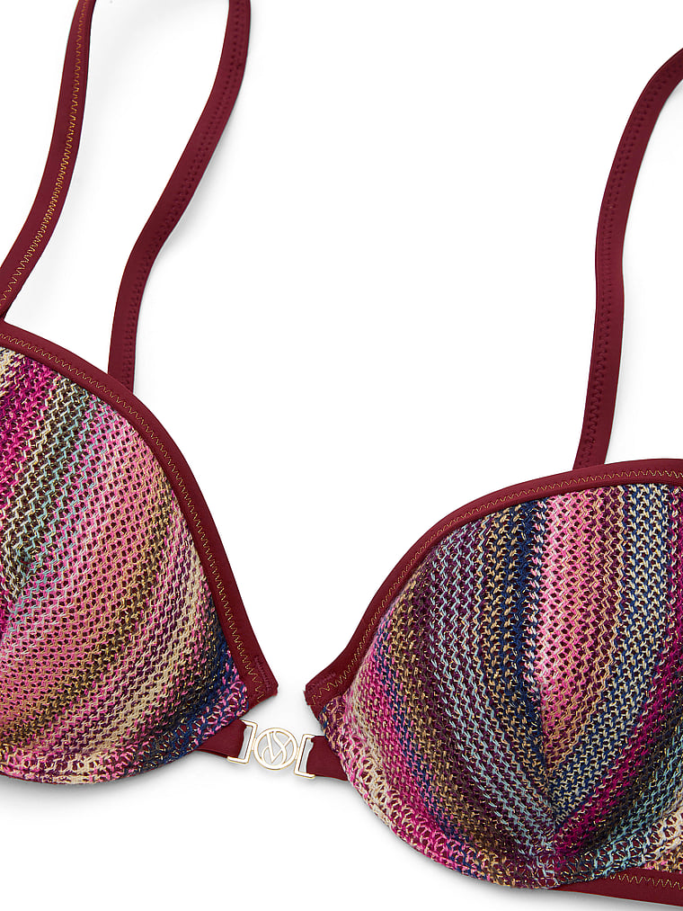 Victoria's Secret, Victoria's Secret Swim Shimmer Stripe Knit Balconette Bikini Top, Dark Chili Shimmer Stripes, detail, 5 of 5