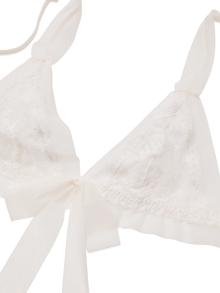 Victoria's Secret, Dream Angels Lace Mesh-Trim Triangle Bralette, Coconut White, detail, 4 of 4