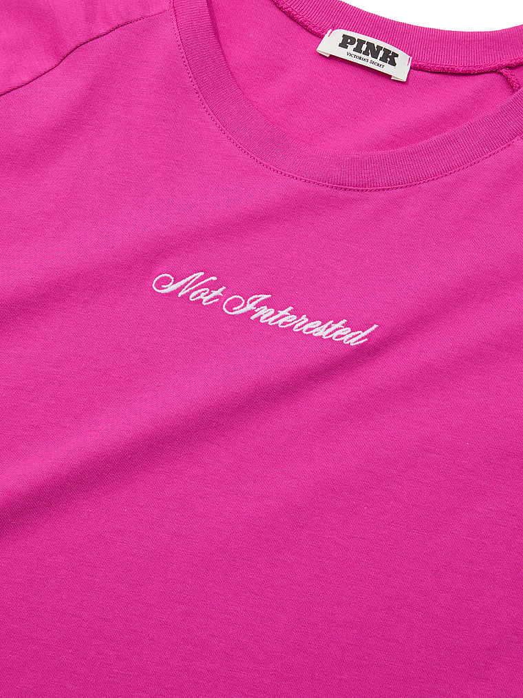 PINK Cotton Raglan Sleep Tee, Pink Fire, detail, 4 of 4