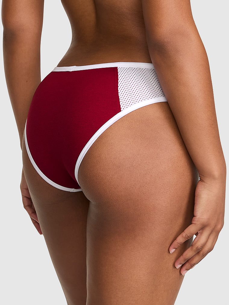 PINK Cotton Cheeky Panty, Red Lacquer with White Trim, onModelBack, 2 of 3