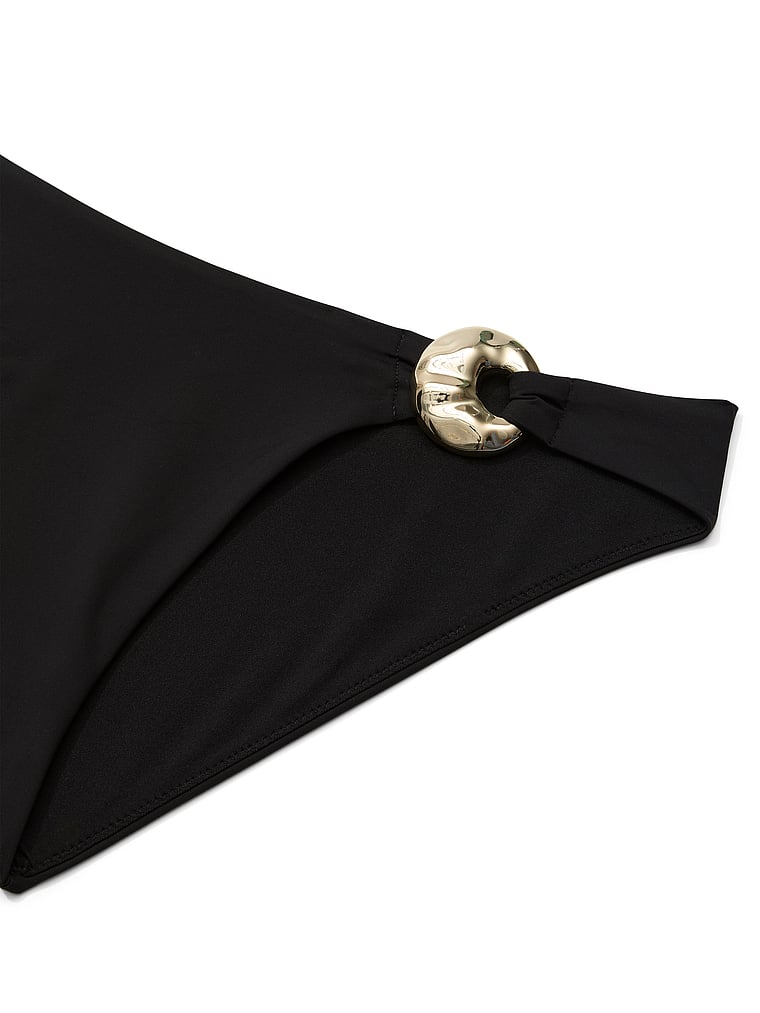 Victoria's Secret, Victoria's Secret Swim Hammered Hardware Bikini Bottom, Pure Black, detail, 4 of 4