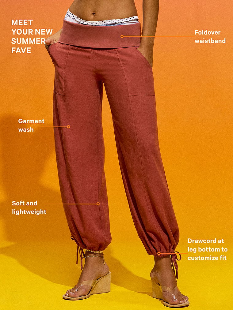 PINK Foldover Linen Jogger Pants, Clay, detail, 4 of 5