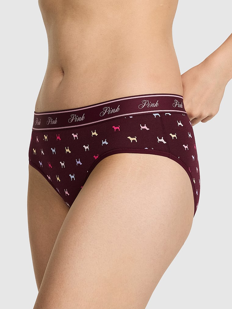 PINK Logo Cotton Hiphugger Panty, Wild Rose Dog, onModelFront, 1 of 3