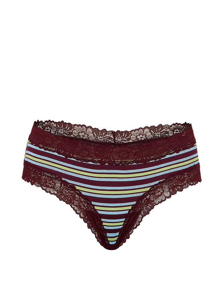 PINK PINK Wink™ Lace-Trim Cotton Cheeky Panty, Wild Rose Stripe, offModelFront, 3 of 3