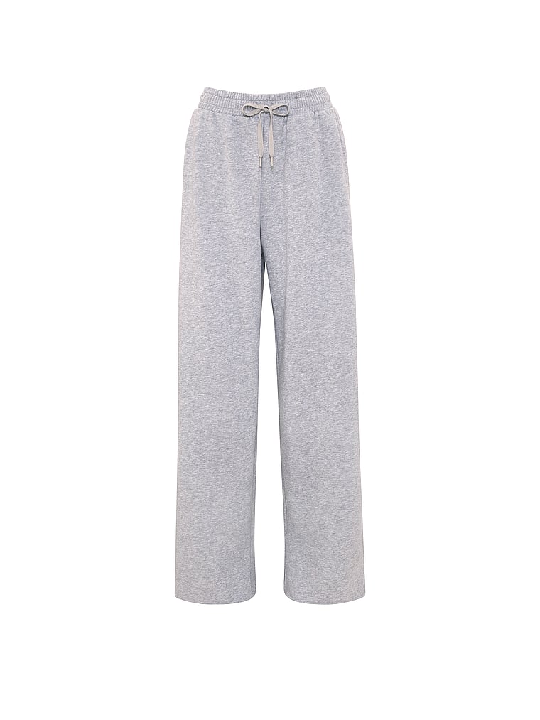 PINK Campus Fleece™ Wide-Leg Split-Hem Sweatpants, Heather Grey, offModelFront, 3 of 3