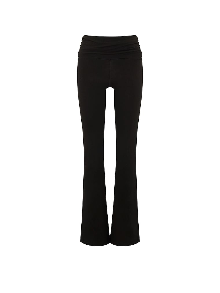 PINK All-Day Cotton™ Extreme Foldover Flare Leggings, Pure Black, offModelFront, 3 of 3