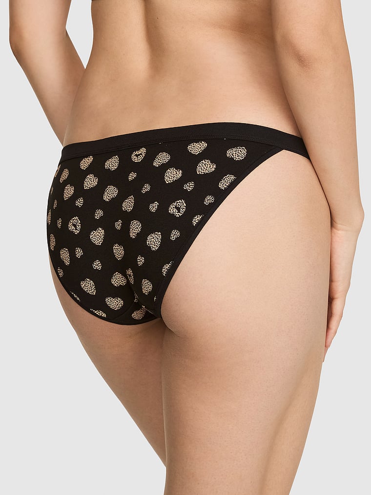 PINK Cotton String Bikini Panty, Black Leo Heart, onModelBack, 2 of 3