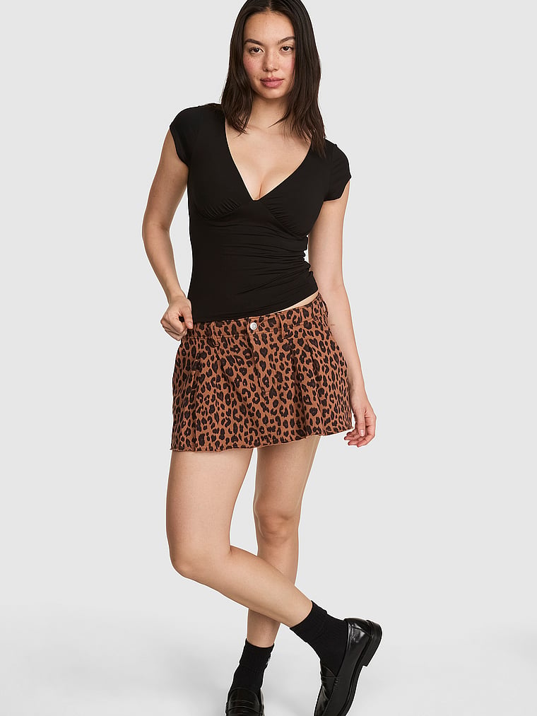 PINK Campus Fleece™ Pleated Skort, Leopard, onModelFront, 1 of 4