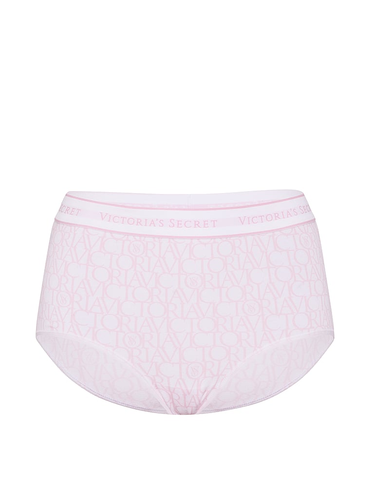 Victoria's Secret, Cotton Logo Cotton Modern Brief Panty, Pink Victoria Logos, offModelFront, 3 of 3