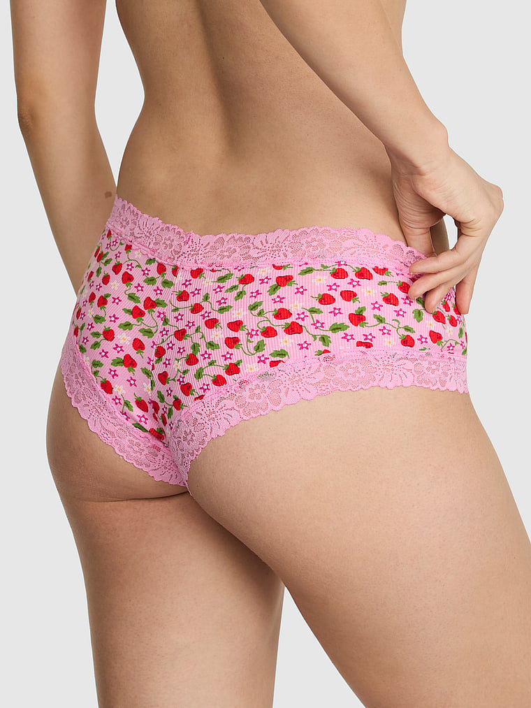 PINK PINK Wink™ Lace-Trim Cotton Cheeky Panty, Pink Lollipop Strawberry, onModelBack, 2 of 3