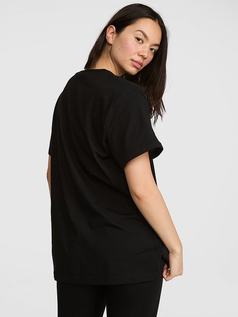 PINK Campus Cotton™ Tee, Pure Black, onModelBack, 3 of 4
