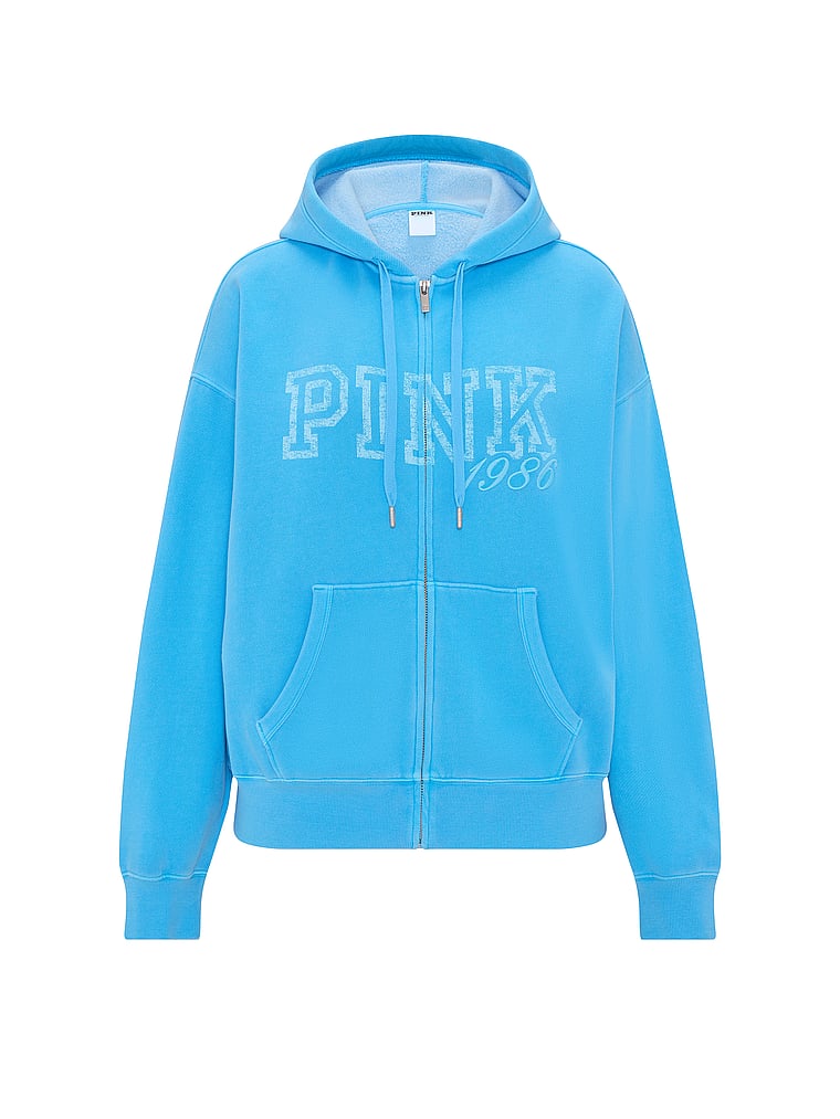 PINK Campus Fleece™ Full-Zip Hoodie, Capri Blue, offModelFront, 4 of 4