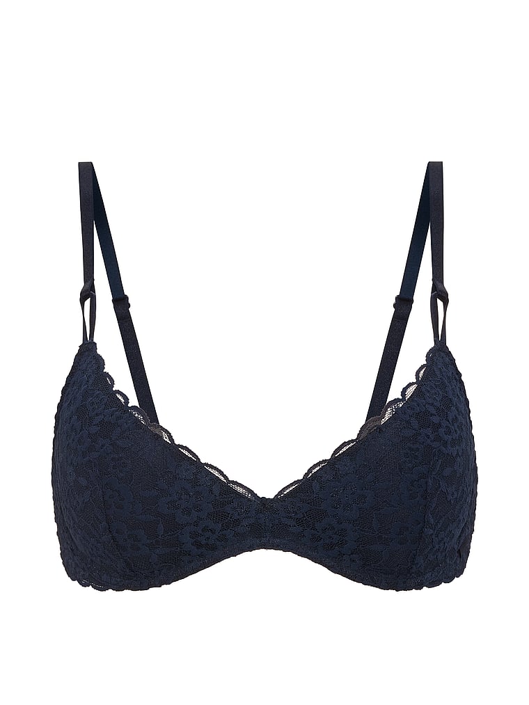 Victoria's Secret, Victoria's Secret Sexy Tee Dot Geo Lace Wireless Push-Up Bra, Noir Navy, offModelFront, 3 of 3