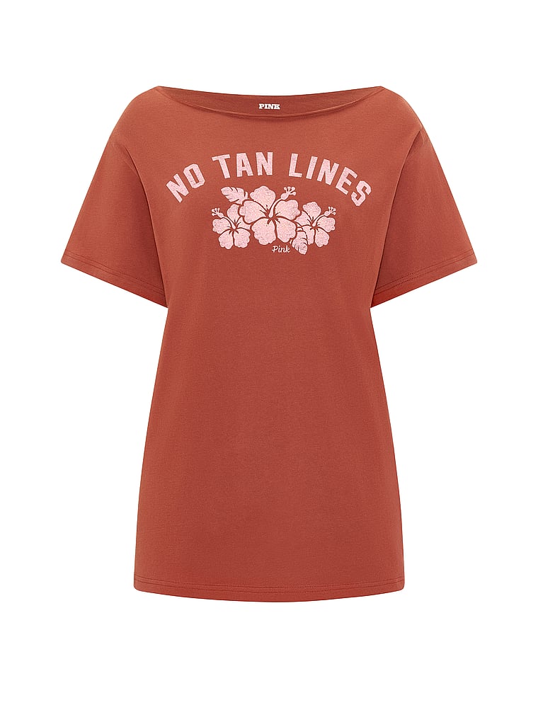 PINK Campus Cotton™ Off-The-Shoulder Tee, Clay, offModelFront, 4 of 4