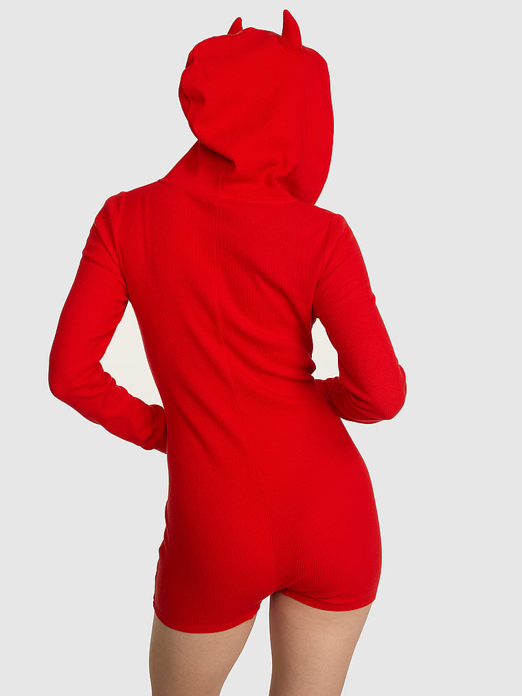 PINK Halloween Romper, Bright Vermillion Devil, onModelBack, 2 of 5