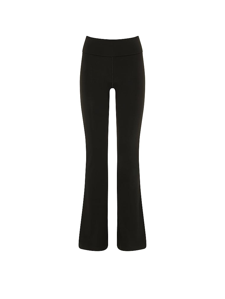 PINK All-Day Cotton™ Foldover Flare Leggings, Pure Black Diamanté, offModelFront, 3 of 3
