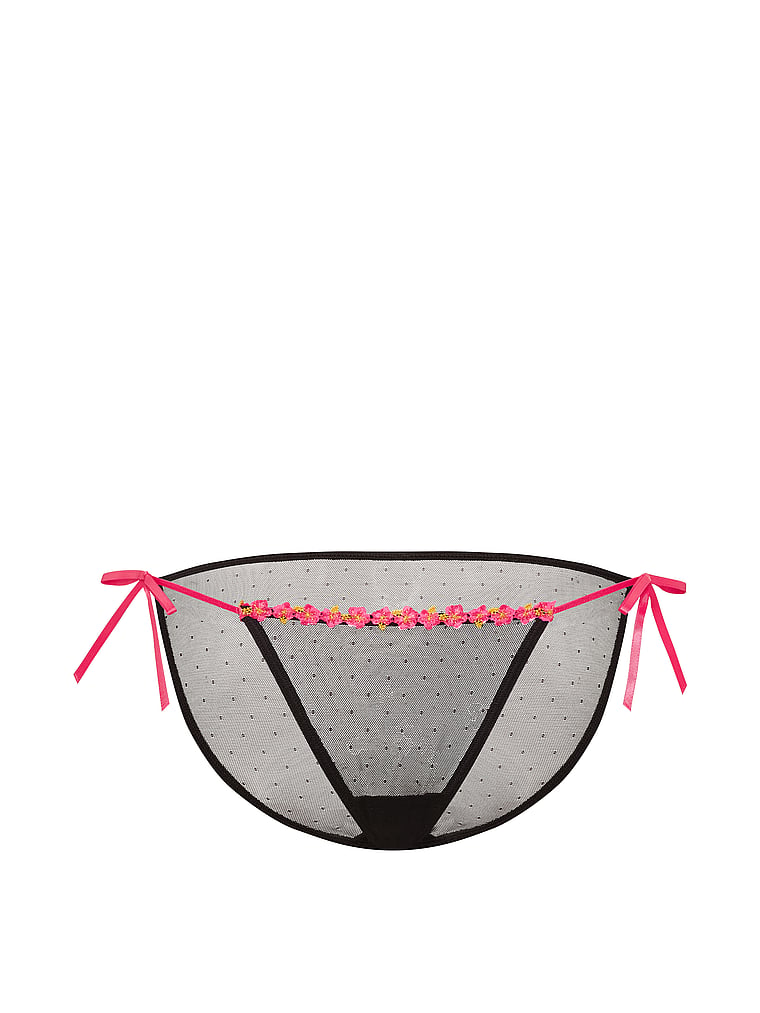 PINK PINK Wink™ String Bikini Panty, Black/Fall for Me Pink, offModelFront, 4 of 5