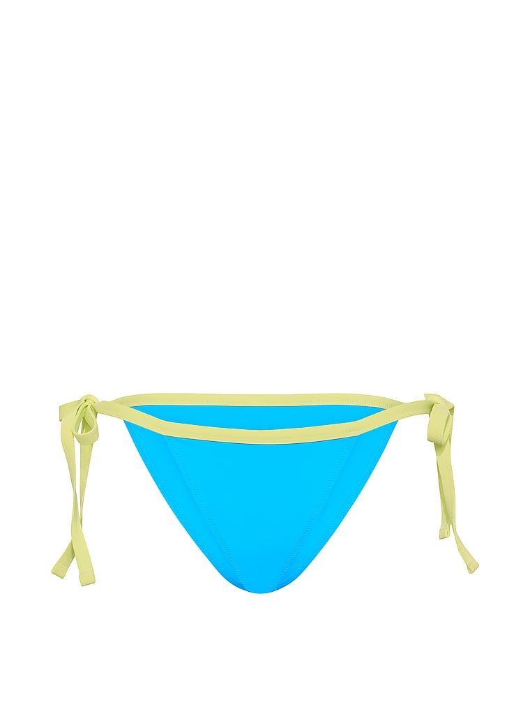 PINK SWIM Low-Rise Side-Tie Cheeky Bikini Bottom, Capri Blue, offModelFront, 3 of 3