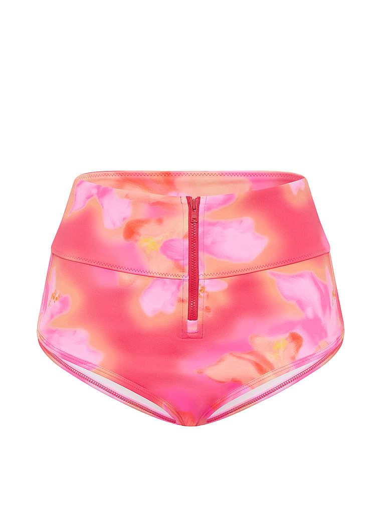 PINK SWIM High-Waisted Scuba Boyshort Bikini Bottom, Hazy Hibiscus, offModelFront, 3 of 3