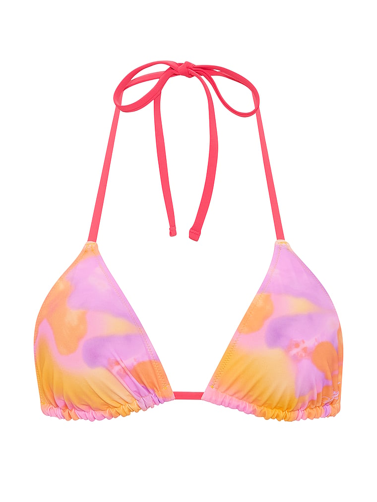PINK SWIM Reversible Triangle String Bikini Top, Hazy Hibiscus, offModelFront, 3 of 4