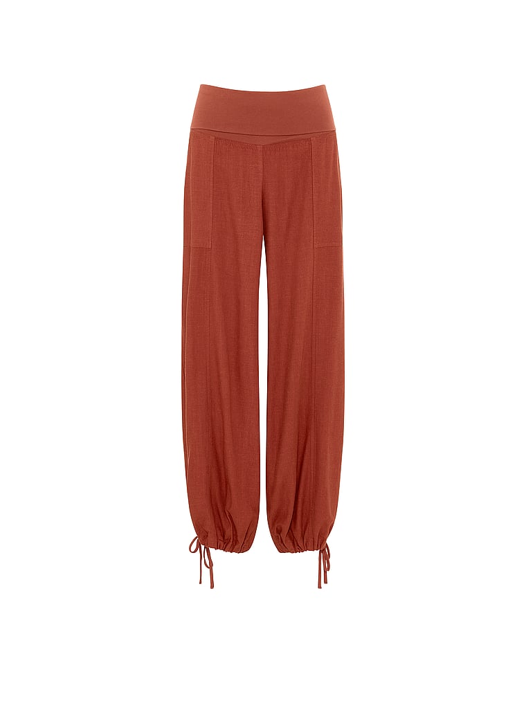 PINK Foldover Linen Jogger Pants, Clay, offModelFront, 3 of 5