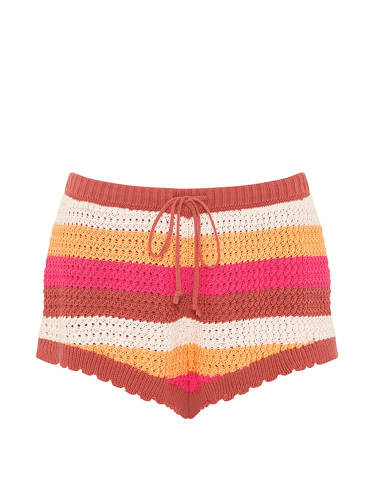 PINK Crochet Micro Shorts, Multi Stripes, offModelFront, 4 of 4