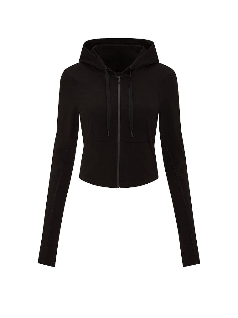 PINK All-Day Cotton™ Full-Zip Hoodie, Pure Black, offModelFront, 3 of 3