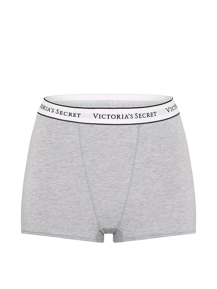 Victoria's Secret, Cotton Logo Cotton High-Waist Boyshort Panty, Medium Heather Grey, offModelFront, 3 of 3
