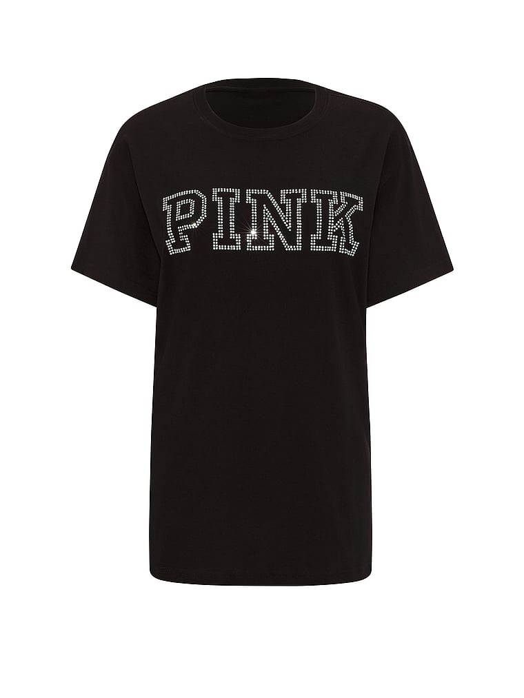 PINK Campus Cotton™ Tee, Pure Black Diamante, offModelFront, 3 of 3