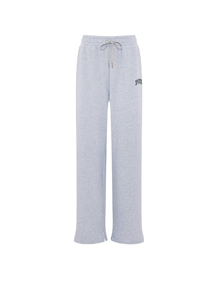 PINK Campus Fleece™ Wide-Leg Split-Hem Sweatpants, Heather Grey, offModelFront, 3 of 3