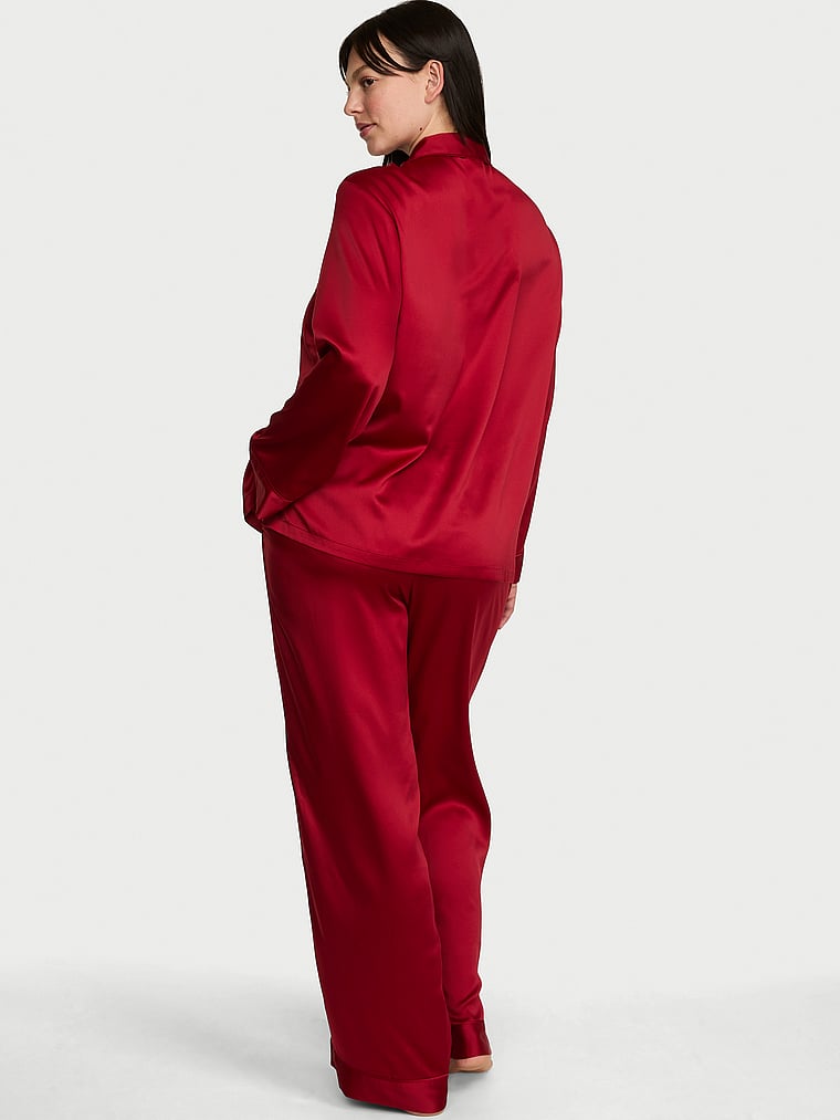 Victoria's Secret, Victoria's Secret Signature Satin Long Pajama Set, Red Lacquer, onModelBack, 2 of 4