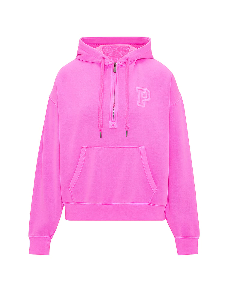 PINK Campus Fleece™ Half-Zip Hoodie, Pink Berry, offModelFront, 3 of 3