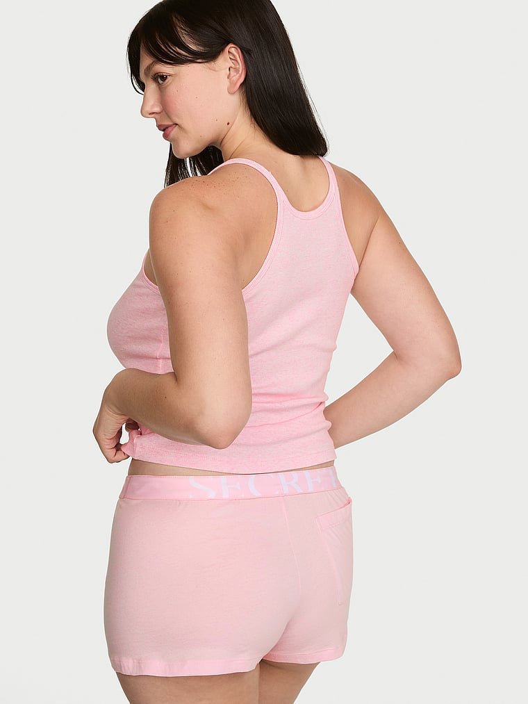 Victoria's Secret, Victoria's Secret Mix & Match Sleep Perfect Ribbed Tank Top, Heather Petal Pink, onModelBack, 2 of 5