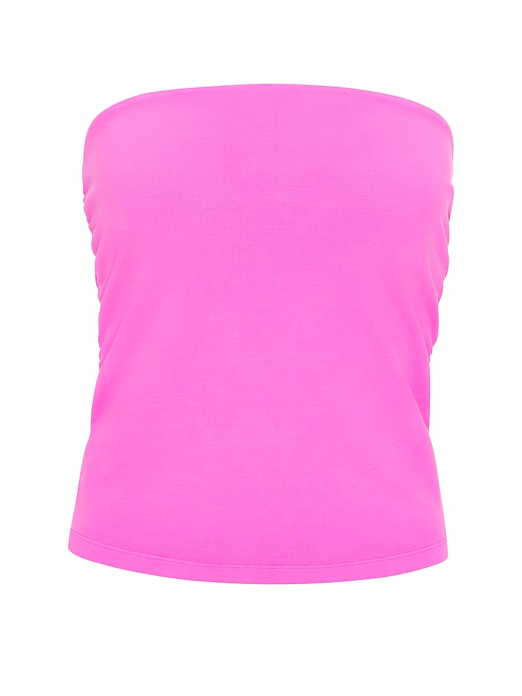 PINK All-Day Cotton™ Side-Ruched Tube Top, Pink Berry Wash, offModelFront, 3 of 4