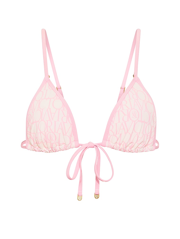 Victoria's Secret, Victoria's Secret Swim Logo Tie-Front Triangle Bikini Top, Pretty Blossom Victoria Logos, offModelFront, 3 of 3