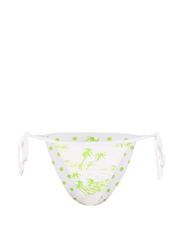 PINK SWIM Side-Tie Cheeky Bikini Bottom, Tropical Toile Limesicle, offModelFront, 3 of 4