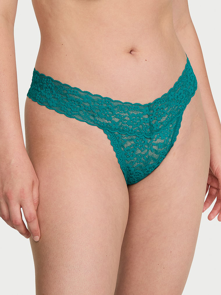 Victoria's Secret, The Lacie Lace Lace-Up Thong Panty, Parrot Blue, onModelFront, 2 of 3