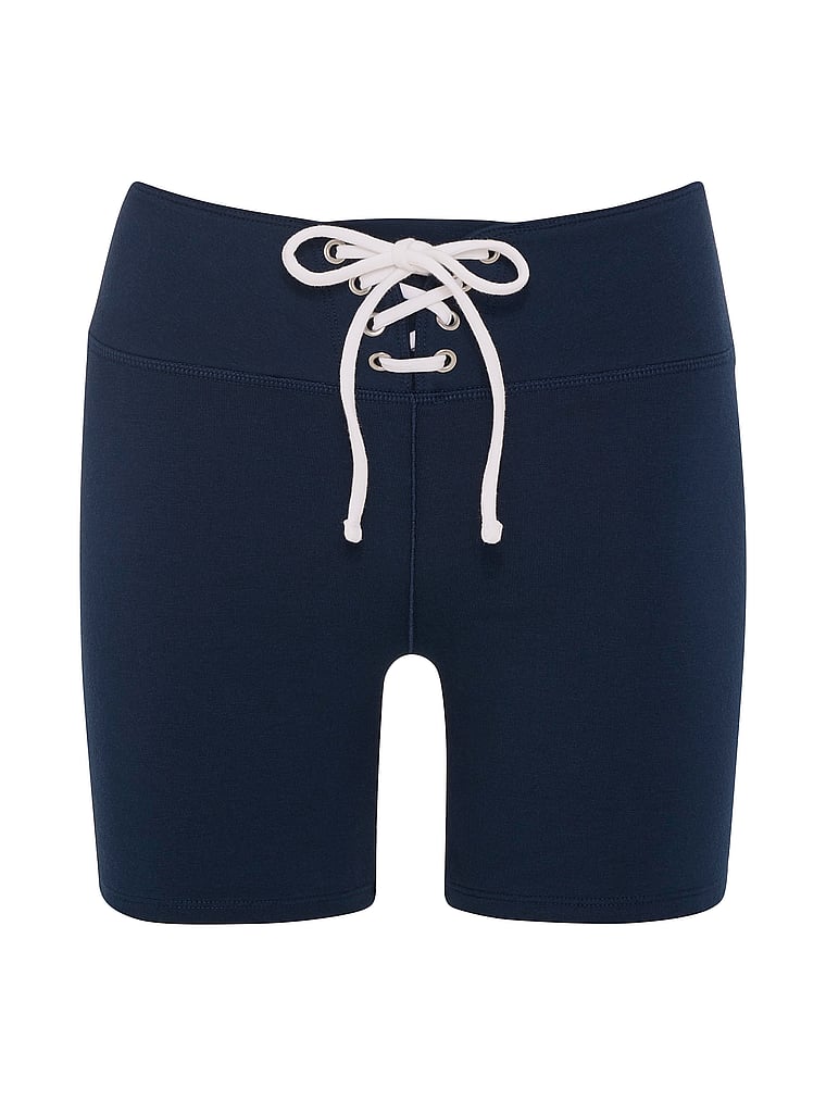 PINK All-Day Cotton™ Lace-Up Bike Shorts, Noir Navy, offModelFront, 3 of 3