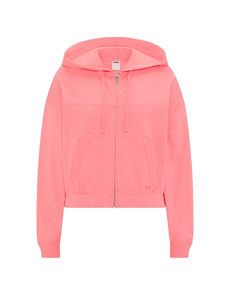 PINK Lightweight Lounge Full-Zip Hoodie, Frosted Coral, offModelFront, 4 of 4
