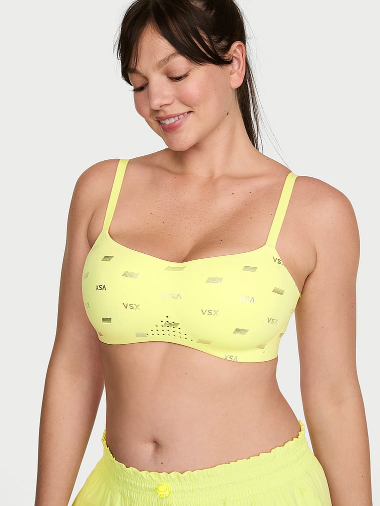 Victoria's Secret, VSX VSX Featherweight™ Light Balconette Sports Bra, Lime Yellow & Silver, onModelFront, 1 of 3