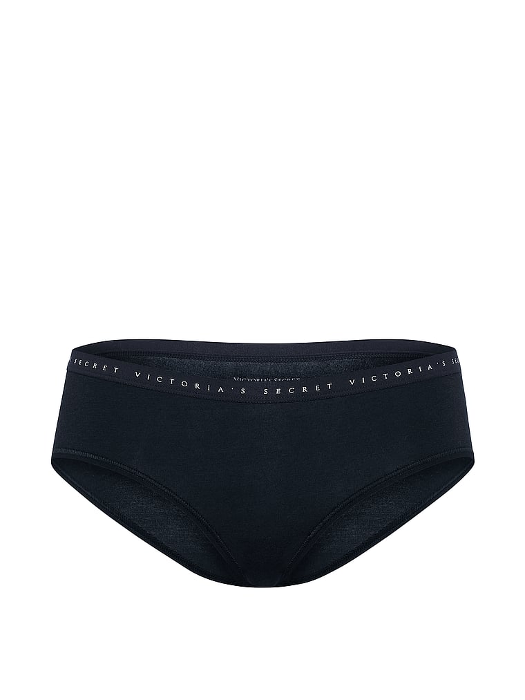 Victoria's Secret, Victoria's Secret Body by Victoria Stretch Cotton Lace-Waist Bikini Panty, Noir Navy, offModelFront, 3 of 3