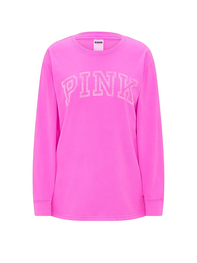 PINK Campus Cotton™ Long-Sleeve Tee, Pink Berry, offModelFront, 3 of 3