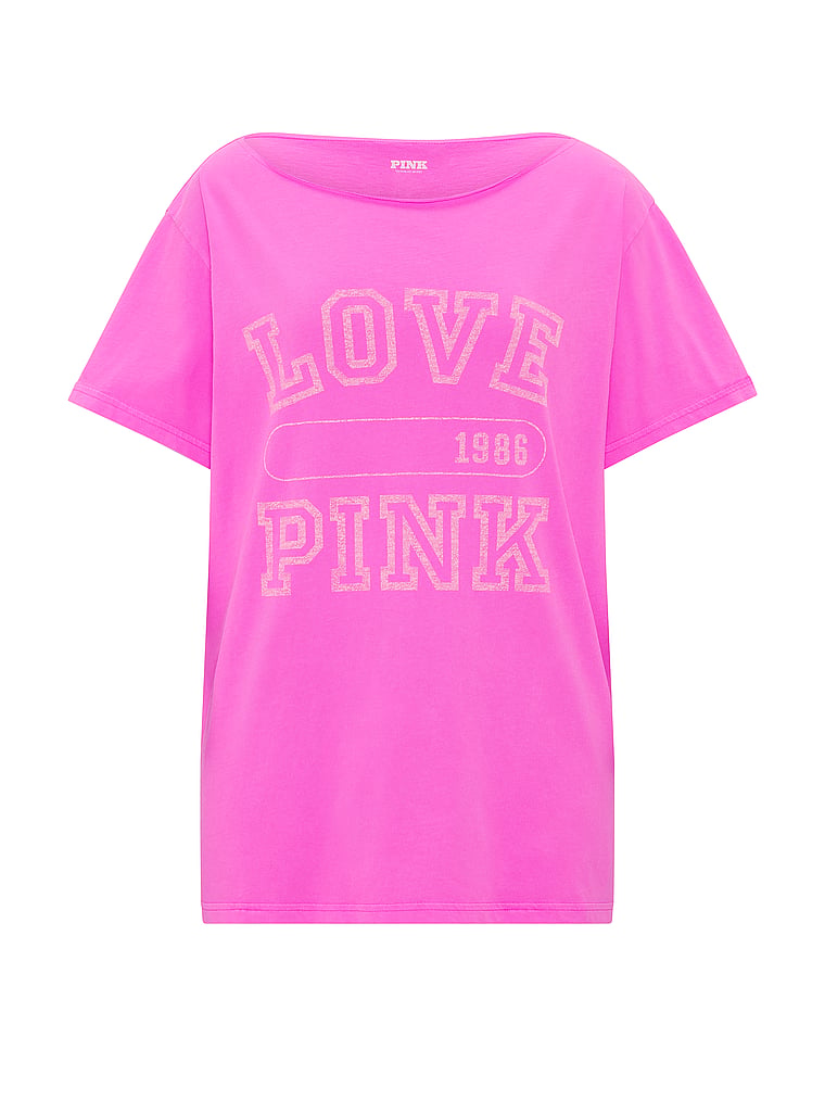PINK Campus Cotton™ Off-The-Shoulder Tee, Pink Berry, offModelFront, 3 of 3