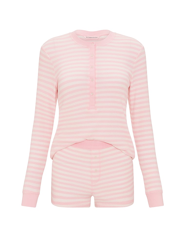 Victoria's Secret, Victoria's Secret Soft Thermal Henley Short Pajama Set, Pretty Blossom Stripes, offModelFront, 3 of 3