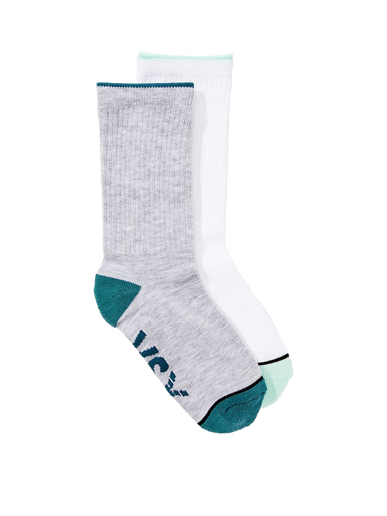 Victoria's Secret, Victoria's Secret VSX 2-Pack Crew Socks, Teal Haze And Waterfall, onModelFront, 1 of 2
