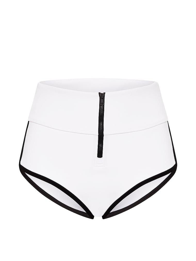 PINK SWIM High-Waisted Scuba Boyshort Bikini Bottom, White, offModelFront, 3 of 3