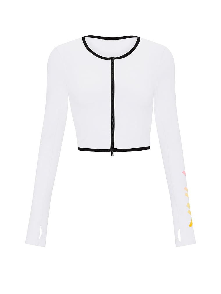 PINK SWIM Cropped Scuba Jacket, White, offModelFront, 3 of 3