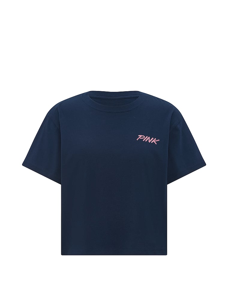 PINK Campus Cotton™ Boxy-Cut Tee, Noir Navy, offModelFront, 3 of 3