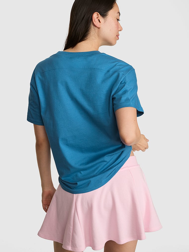 PINK Campus Cotton™ V-Stitch Crewneck Boxy Tee, Varsity Blue, onModelBack, 2 of 4